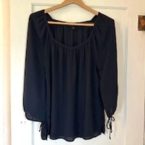 Banana Republic Flowy Navy Blue Unique Square Neck Cut Tie Sleeve Blouse Size- M